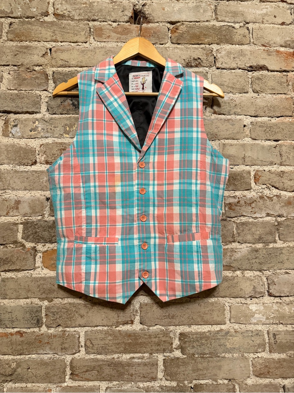 Coral & Teal Plaid Men's Vest - Stylish Summer Waistcoat